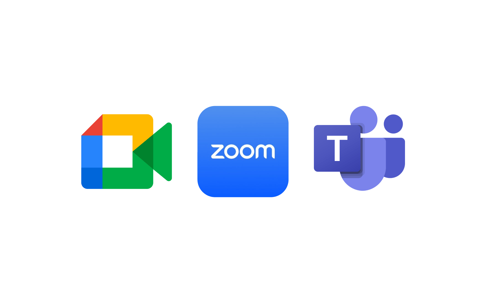 Logos for Google Meet, Zoom, and Microsoft Teams